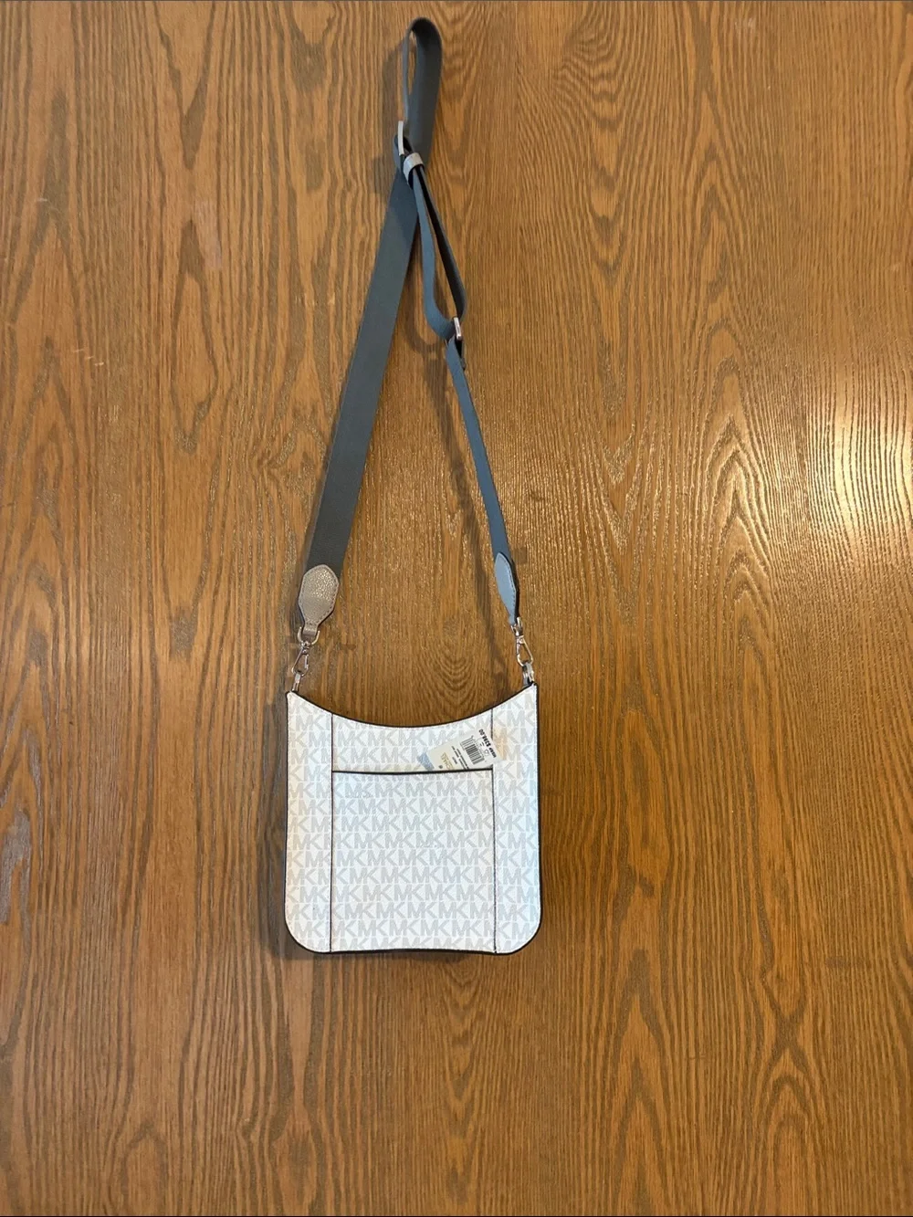 Michael Kors White MK Logo Crossbody with Gray Strap NWT